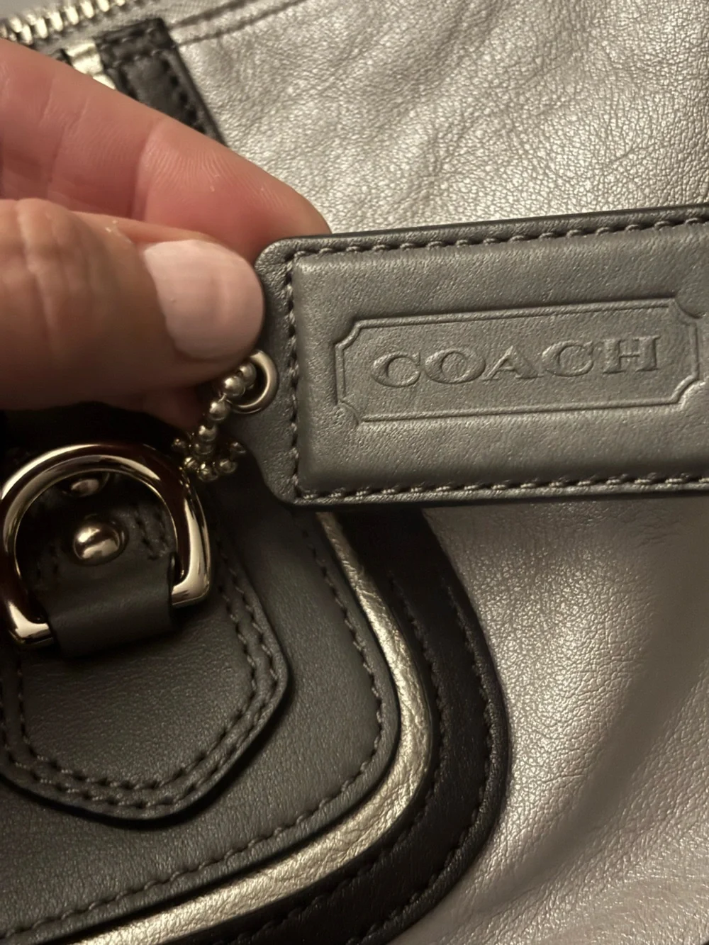 Coach Ashley Spectator Silver Gray Black Leather Satchel Bag Carryall F17455